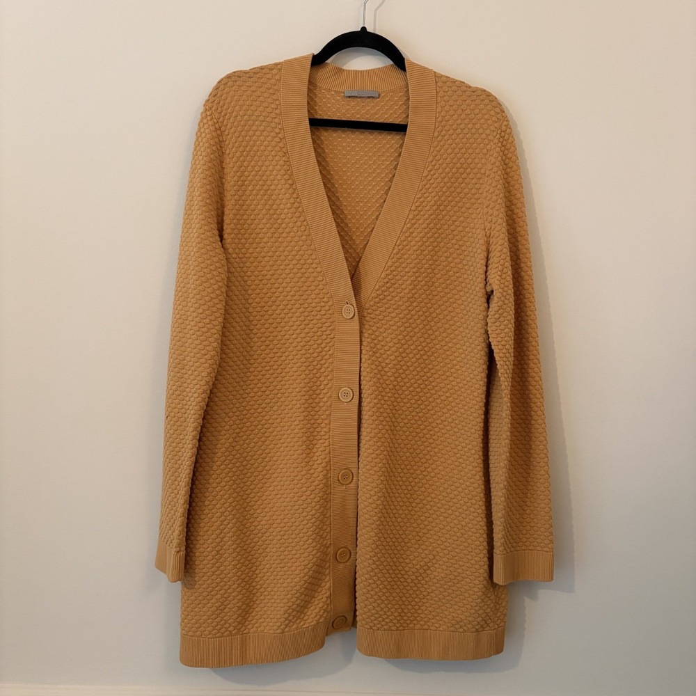 COS Textured Long Cardigan Mustard Size L? Fall Layer Minimalist Cotton Pockets